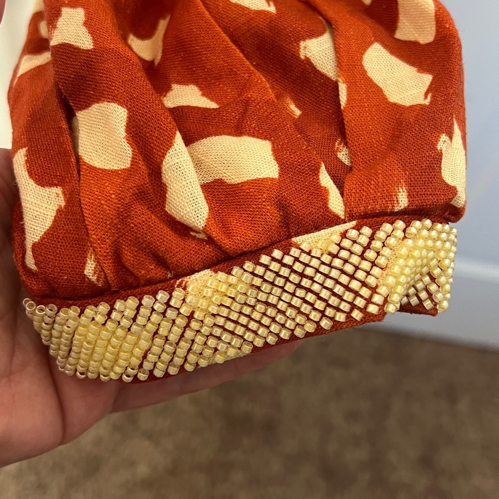NWT Zara Linen Blend Printed Twisted Wrap Crop Top in Terracotta and Cream - Picture 3 of 8